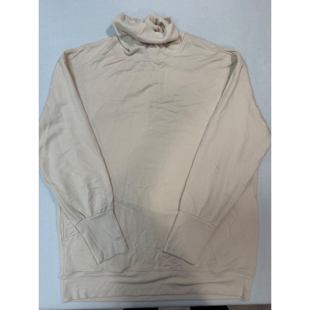 Athleta Balance Henley Sweatshirt Cream Beige Turtleneck Pockets Womens Medium